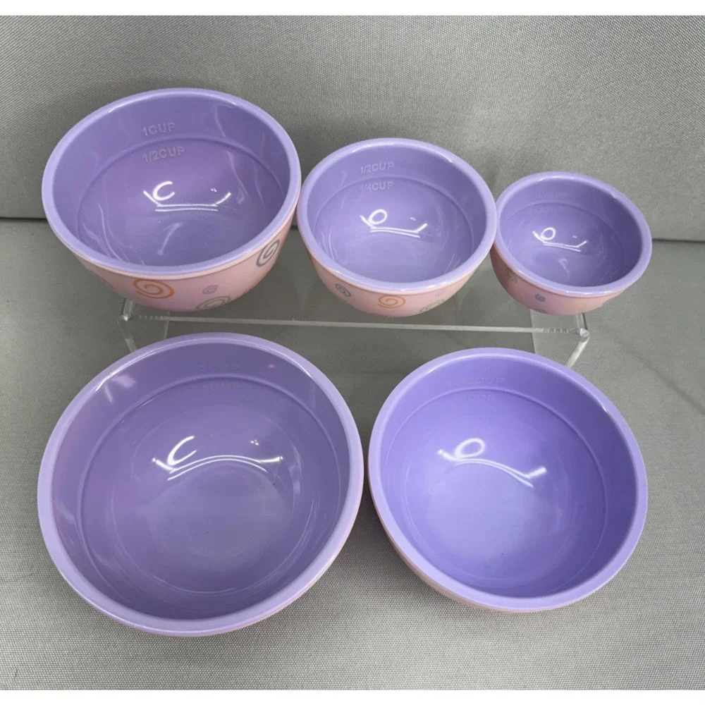 Melamine Nesting Measuring Cups Set of 5 Pink Purple Swirl Kitsch Kitchen